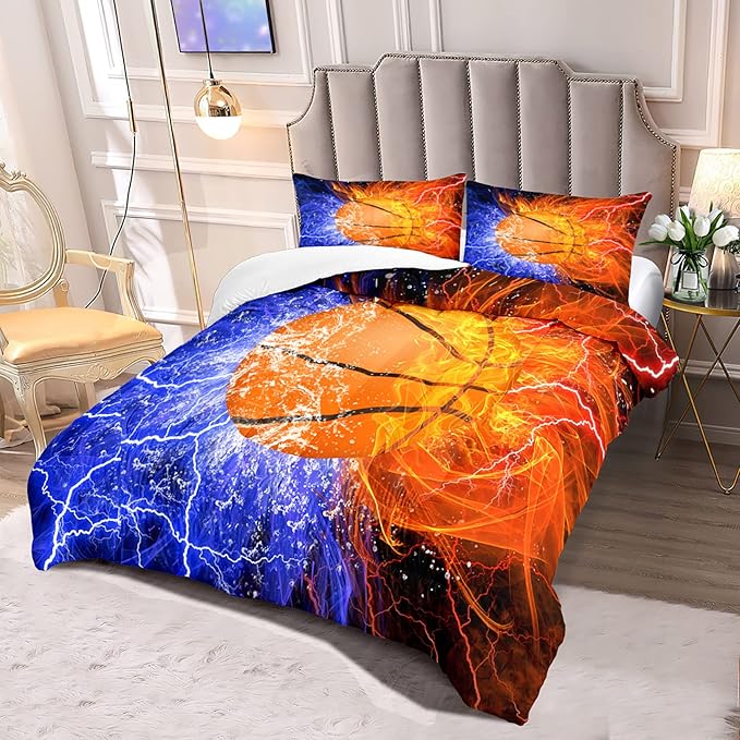 Basketball Comforter Set Queen Size Basketball Queen Comforter Sets for Boys Basketball Bedding Sport Microfiber Queen Bedding Set for Kids Boys Teens, 1 Comforter+2 Pillowcases