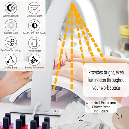Half Moon Light for Nail Desk-4pcs Set-Half Moon Light-Half Moon Light for Esthetician-Half Moon Lamp for Nails-Nail Lamp for Desk-Nail Desk Light-BONUS Phone Holder,Nail Prop & Elbow Rest