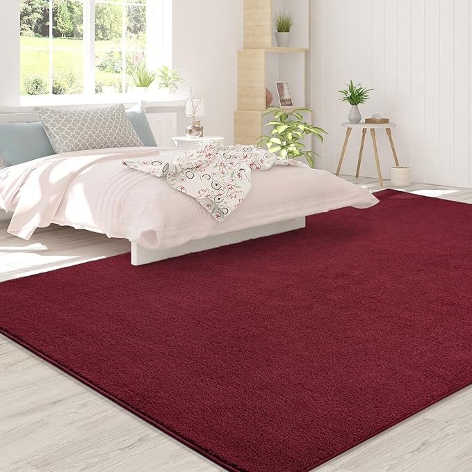 Area Rugs for Bedroom Living Room, 6x9 Rose Red Super Soft Comfy Thickened Memory-Foam Indoor Carpets, Modern Aesthetic Minimalist Carpet for Boys Girls Adults Apartment Nursery Home Décor