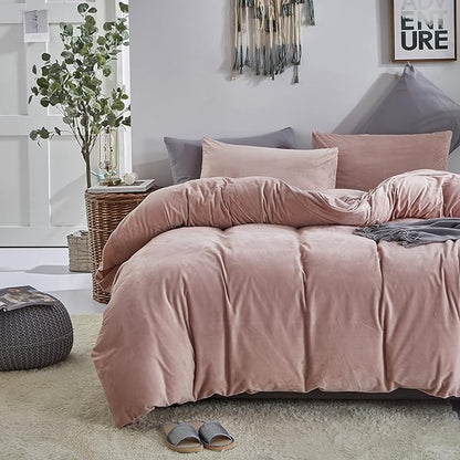 Wellboo Pink Velvet Comforter Sets Queen Women Girls Blush Pink Bedding Comforters Cute Dusty Pink Adults Winter Quilts Solid Light Red Fluffy Flannel Quilt Bean Pink Micromink Sherpa Fuzzy Plush Bed