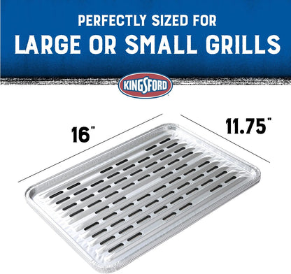 Kingsford Heavy Duty Disposable Grill Liners, 16 x 11.75 Inch, 14 Count | Aluminum foil design, prevents food and sauce from falling through grates, for outdoor BBQ grills daily