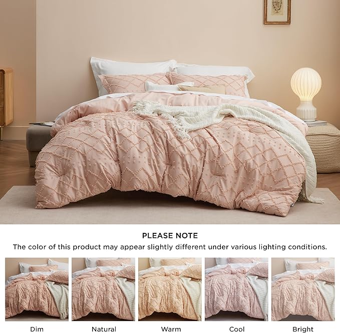 Bedsure Twin XL Comforter Set - Coral Pink Twin Extra Long Comforter Set for College, Shabby Chic Dorm Bedding Set, 2 Pieces Boho Farmhouse Bed Set, includes 1 Pillow Sham