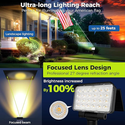 Solar Spot Lights Outdoor Waterproof for Flag, Tree, House, Garden, Yard, 3 Brightness Modes Solar Powered Landscape Spotlights 4 Pack Warm White