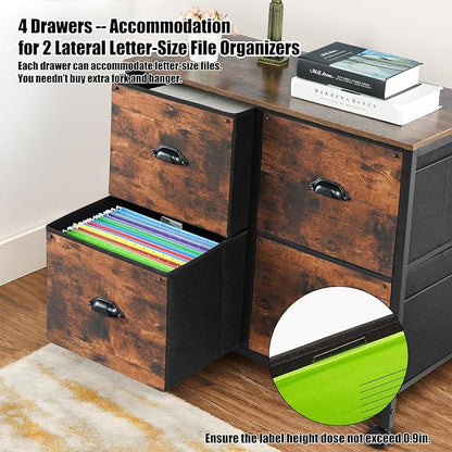 TOPSKY 4 Drawers Mobile Fabric Lateral File Cabinet with Casters for Letter SIze File (Black)