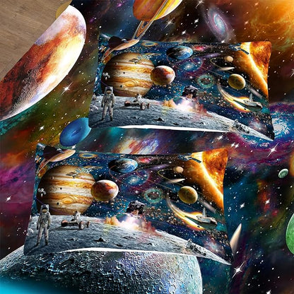 Tailor Shop Universe Galaxy Comforter Set for Girls Boys Kids Galaxy The Planet The Earth Astronaut Stars Outer Space Bedding Set Twin Size with 1 Comforter 1 Pillowcase