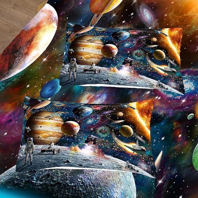 Tailor Shop Universe Galaxy Comforter Set for Girls Boys Kids Galaxy The Planet The Earth Astronaut Stars Outer Space Bedding Set Queen Size with 1 Comforter 2 Pillowcases,18…