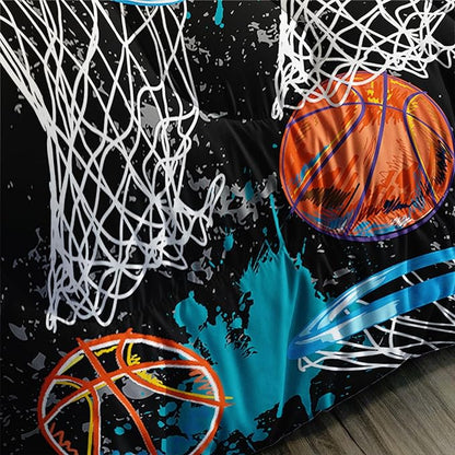 Axolotl Basketball Comforter Set Queen,Sports Comforter Set,Basketball Bedding Set,Sports Theme Comforter Set,Grunge Bedding Aesthetic Cool Style for Boys Kids Men,1 Quilt 2 Pillowcases,Black Blue