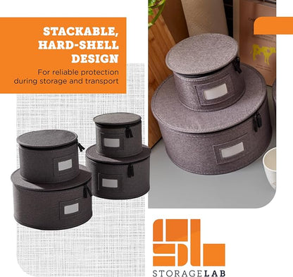 storageLAB 4-Piece Quilted China Plate Storage Set | Felt Dividers | Gray | 4-piece quilted plate set - dinner, salad, dessert & saucer cases, 12 plates each. Felt dividers, dual zippers.