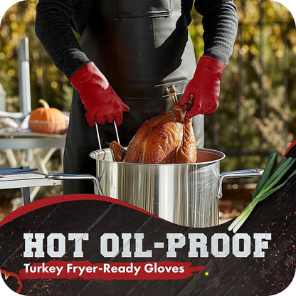 KITCHEN PERFECTION Silicone Smoker BBQ Gloves - Heat Resistant Oven Mitts | Waterproof, 5-Finger Design For A Better Grip, for Pitmasters, Meat Smoking, Grilling, Cooking, Frying Turkey | Grill Gift