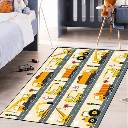 Construction Rug Car Rug Construction Rugs for Boys Room Cartoon Truck Area Rug Construction Play Mat Car Rug for Boys Room Construction Decor for Boys Room 3'×4'