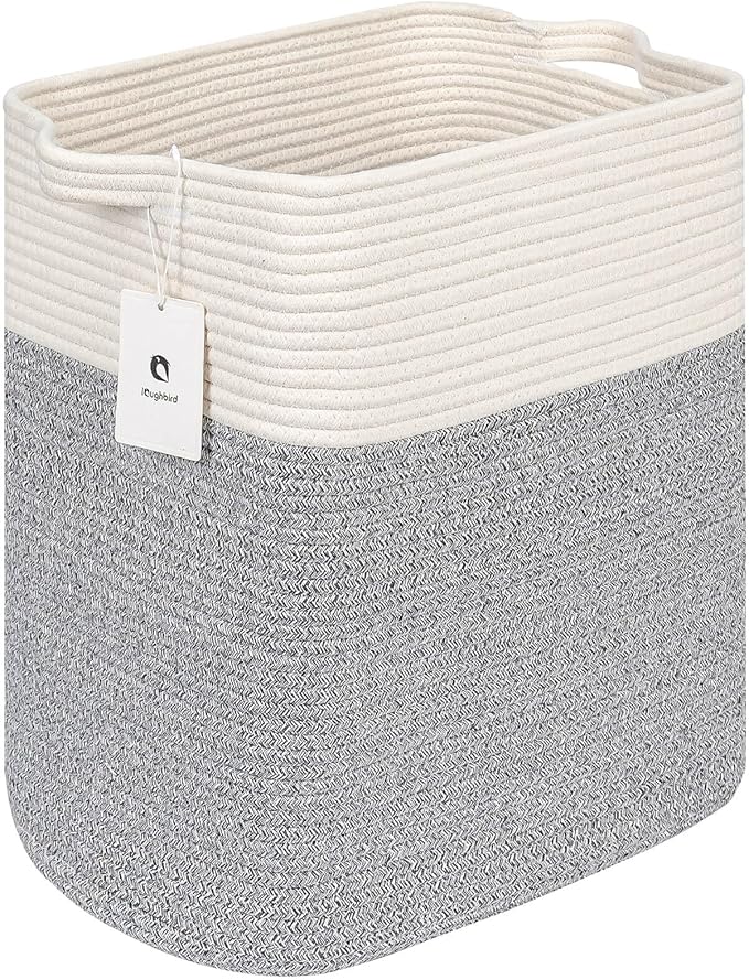 Tall Storage Bins Rectangle Basket Cotton Extra Large Toy Storage Hamper Rectangular with Handles,Decorative Blanket Laundry Basket for Living room,Dog Baskets Large Basket for Toys 2 pack