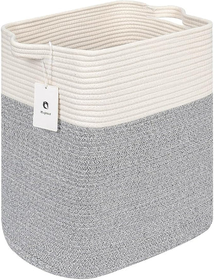 Tall Storage Bins Rectangle Basket Cotton Extra Large Toy Storage Hamper Rectangular with Handles,Decorative Blanket Laundry Basket for Living room,Dog Baskets Large Basket for Toys 2 pack