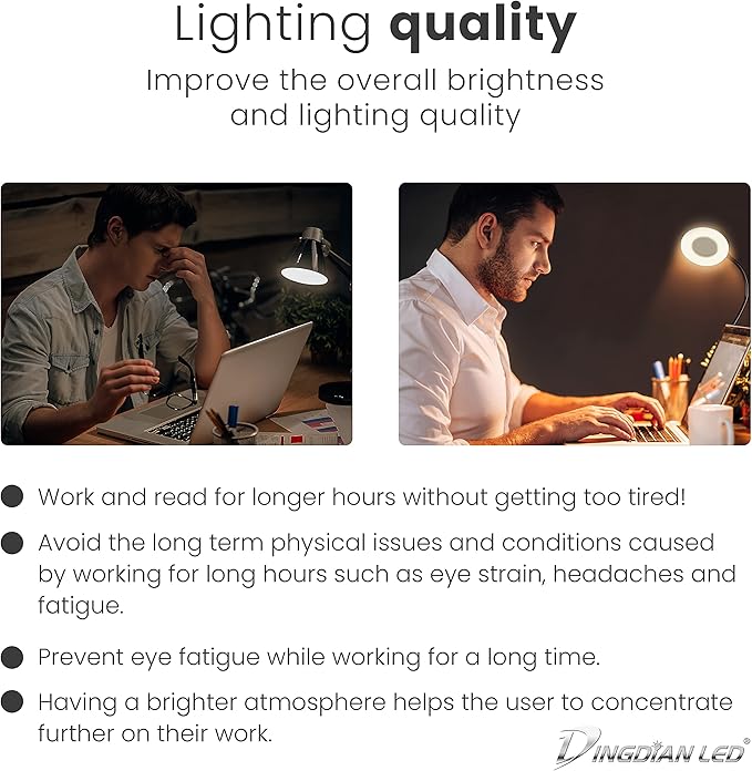 Bi-Colour Light Mode 360 ° Flexible Gooseneck, LED Lighting, Desk Lamp with USB Charging Port, Study Lamp, Clamp Lamp, Office Desk Accessories, Bed Lamp, Clip on Lamp (Silver)