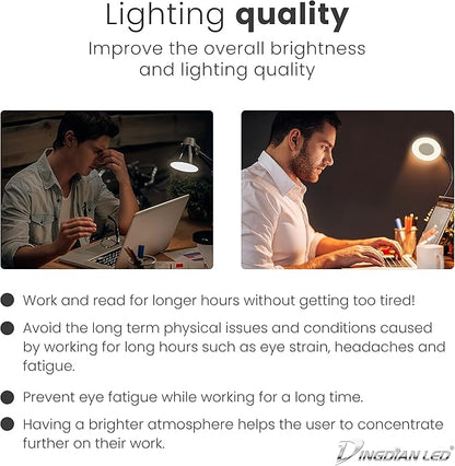 Bi-Colour Light Mode 360 ° Flexible Gooseneck, LED Lighting, Desk Lamp with USB Charging Port, Study Lamp, Clamp Lamp, Office Desk Accessories, Bed Lamp, Clip on Lamp (Silver)