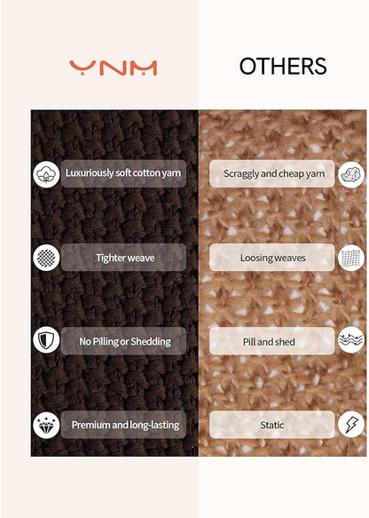 YnM Chunky Cotton Knit Throw Blanket, Cable Knit Throws for Bed Couch Sofa, Comfy & Relaxing, Decorative Piece for Farmhouse Modern Boho Rustic Scandinavian Chic Vibe, Chocolate Brown 80x87 Inches
