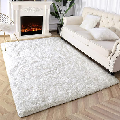 Super Soft Fluffy Shaggy Rugs 4x5.9 Feet for Living Room Bedroom, Fuzzy Plush Area Rugs for Girls Kids Room Nursery Home Decor, Furry Dorm Rug Cute Non-Slip Indoor Floor Carpet, Cream White