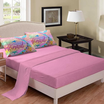 NINENINE Mermaid Comforter 5PCS Full Size Bedding Sets for Girls, Princess Comforter Sets for Girls, Glitter Bedding Set for Girls (1Comforter, 1Flat Sheet, 1Fitted Sheet, 2Pillowcases)