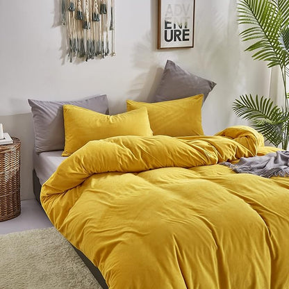 Wellboo Mustard Yellow Velvet Comforter Sets Full Size Solid Fluffy Turmeric Yellow Bedding Comforters Plain Dark Yellow Sherpa Quilts Soft Warm Winter Flannel Plush Blanket Luxury Shaggy Crystal Bed