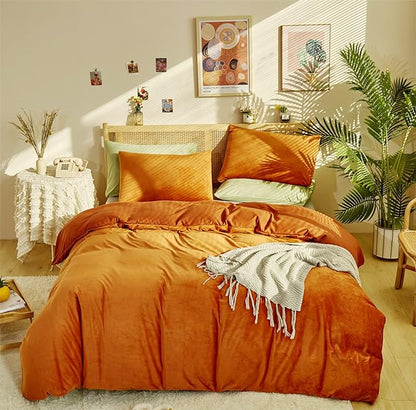 Burnt Orange Color Velvet Comforter Set Cal King Solid Rust Color Flannel Velvet Bedding Comforter Set All Caramel Colour 3 PCs Shaggy Soft Warm and Durable Flannel Blanket Cal King