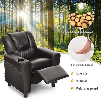 ARLIME Kids Recliner chair, toddler Armchair Upholstered Couch with Cup Holder, Backrest, baby Leather sofa with Headrest and Footrest, Child Furniture for Ages 2-7