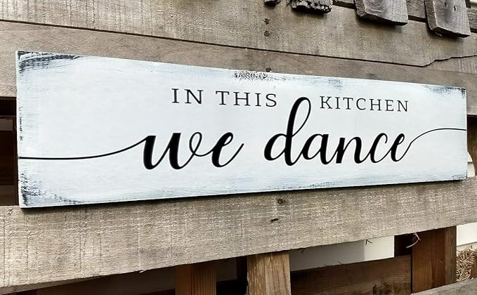 in This Kitchen We Dance Sign, Rustic Farmhouse Wood Wall Hanging Kitchen Plaque Decorations, Kitchen Sign Decor for Dinning Room (Dance) 6x18 Inch