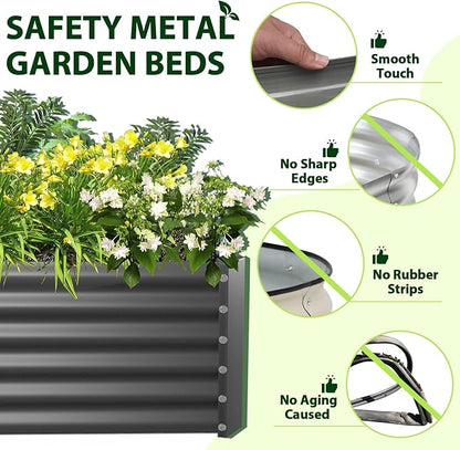 A ANLEOLIFE 8X4X1.5ft Galvanized Raised Garden Bed Kit, Rectangular Large Metal Deep Root Planters for Outdoor Plants Vegetables Flowers Herb, 359 Gallon Capacity- Quartz Grey