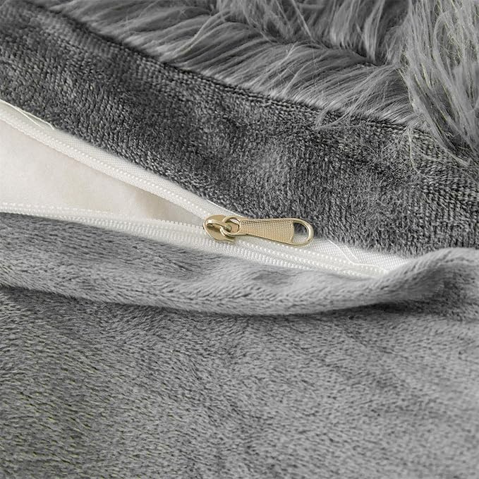 Fluffy Faux Fur dark grey Comforter Cover Set Queen - Ultra Soft Plush dark grey Bedding Sets 3 Pieces (1 fluffy duvet cover + 2 Faux Fur Pillow case) Cute dark grey Bed Set (Dark Grey, Queen)