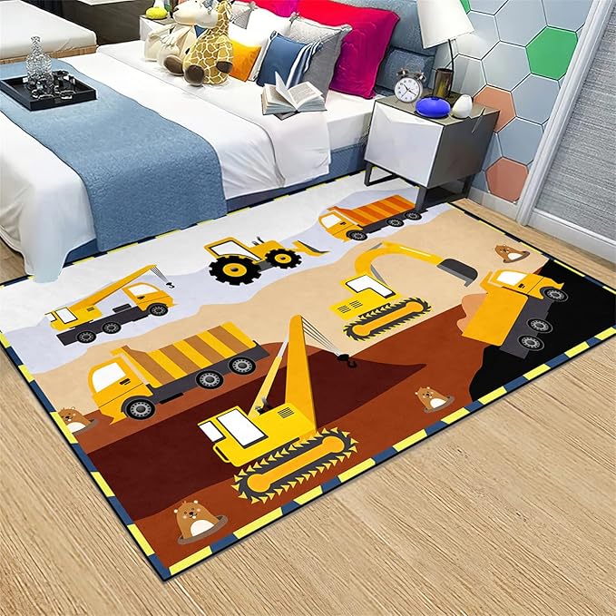 Construction Rugs for Boys Room Car Rug for Boys Room Car Rug Play Mat Kids Rugs for Playroom Car Play Mat Car Rugs for Kids Construction Decor for Boys Room 5'×7'