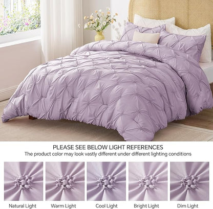 BEDELITE Light Purple Twin Comforter Set for Girls - 2 Peices Boho Pintuck Bedding Comforter Sets, Lightweight Soft & Warm Twin Bedding Sets with 1 Pillowcase for All Season