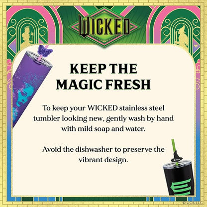 Dragon Glassware x Wicked: For Good Stainless Steel Tumbler, 24 oz 2-Pack | Set of 2 Vacuum Insulated Stainless Steel Wicked Cups with Lids & Straws; With Straw Charm; Official Wicked Merch