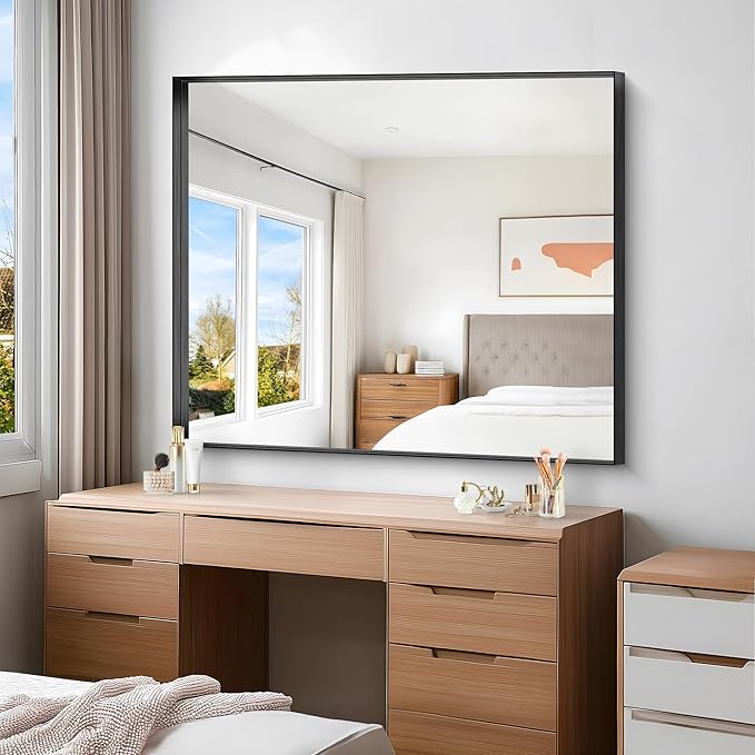 Black Bathroom Mirror, 40x48 Inch Rectangular Framed Mirror, Large Wall Mounted Bathroom Vanity Mirror Over Sink for Bedroom,Restroom, Living Room, Hangs Vertically or Horizontally