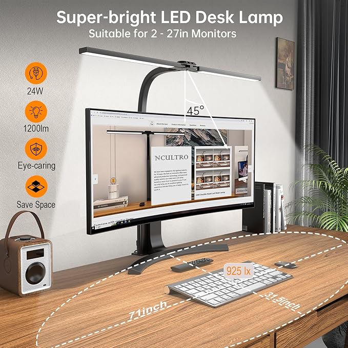 LED Desk Lamp for Home Office, Bright Adjustable Gooseneck Architect Desk Lamp with Clamp, Smart Dimmable Computer Desk Lamp with Remote & Sensor, Clip Table Light for Work Study Reading, 24W