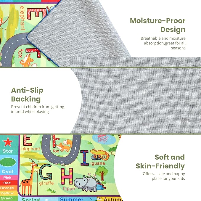 Terrug Kids Rugs for Playroom, Educational Classroom Rug for Kids Room, Washable Nursery Rug Carpet Non Slip Playroom Rug Play Mat for Learning ABC Rug, Numbers, Animal, Colors, Season, 3X5 Feet