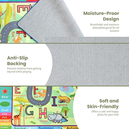 Terrug Kids Rugs for Playroom, Educational Classroom Rug for Kids Room, Washable Nursery Rug Carpet Non Slip Playroom Rug Play Mat for Learning ABC Rug, Numbers, Animal, Colors, Season, 3X5 Feet