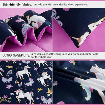 Mooreeke Kids Comforter Bed Set Full Size for s Girls, 8 Pieces Bed in a Bag with Shams, Sheet Set, Purple Pink Unicorn Full Soft Microfiber Kids Comforter Bedding Set
