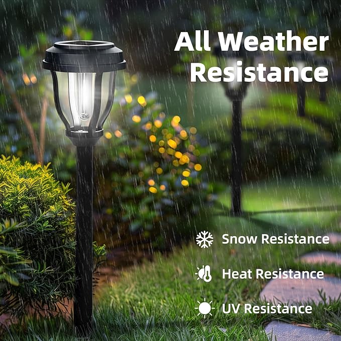 DERAYSION 12 Pack Solar Lights Outdoor, Solar Pathway Lights Auto On/Off Waterproof Garden Landscape Lighting for Path, Yard, Walkway, Driveway, Cold White