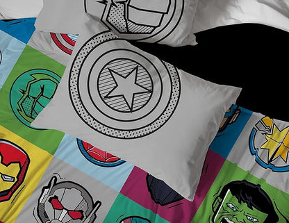 Jay Franco Marvel Avengers Pop 7 Piece Queen Size Bed Set - includes Comforter & Sheet Set - Super Soft Fade Resistant Microfiber (Official Marvel Product)