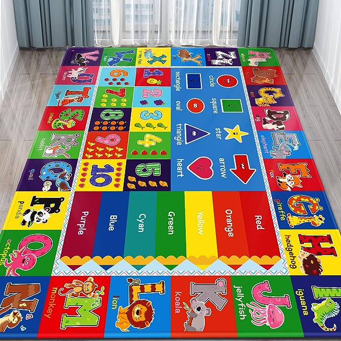 Baby Play Mat Kids Rug for Playroom, Floor Mat for Toddlers, Playtime Collection ABC, Numbers, Animals Educational Area Rugs for Kids Room Classroom ( 78.7X 59 Inch)
