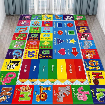 Baby Play Mat Kids Rug for Playroom, Floor Mat for Toddlers, Playtime Collection ABC, Numbers, Animals Educational Area Rugs for Kids Room Classroom ( 78.7X 59 Inch)
