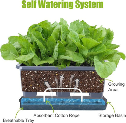 Window Box Planter 8 Pcs, 17 Inches Rectangle Flower Pots with Drainage Holes and Trays, Vegetable Planters for Windowsill Patio Garden Balcony Home Porch Yard Indoor Outdoor (Grey)
