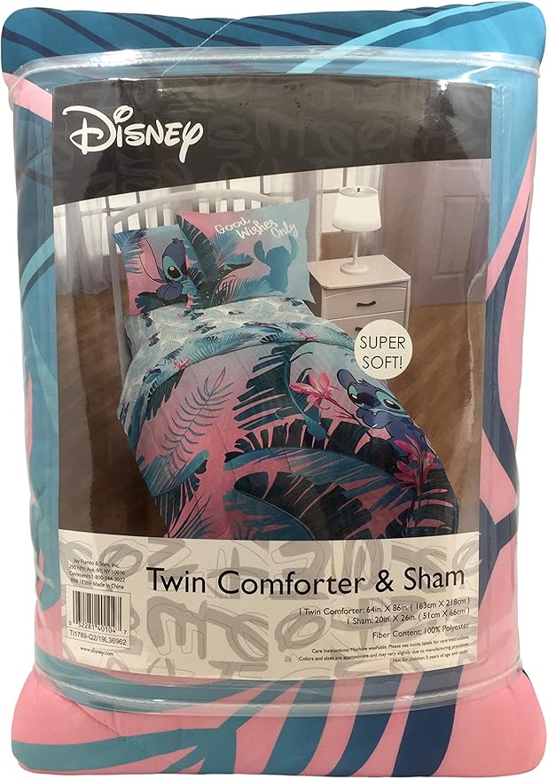 Jay Franco Disney Lilo & Stitch Floral Fun Full/Queen Comforter & Sham Set - Super Soft Kids Reversible Bedding - Fade Resistant Microfiber (Official Disney Product)