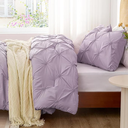BEDELITE Light Purple Twin Comforter Set for Girls - 2 Peices Boho Pintuck Bedding Comforter Sets, Lightweight Soft & Warm Twin Bedding Sets with 1 Pillowcase for All Season