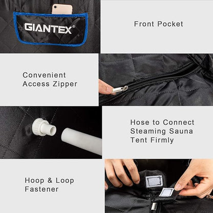Giantex Portable Sauna, Sauna Box 3L Steam Box Remote Control, 9 Adjustable Temperature & Timer, Foot Roller, Mat & Foldable Chair, Steam Sauna for Single Person, Personal Sauna Tent for Home, Black