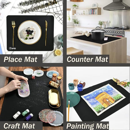 Extra Large Silicone Mat Kitchen Counter Heat Resistant Table Mat 36" x 24" | Place Mats, Countertop Protector , Thick Placemats Washable Silicone Mats for Kitchen Counter Dining Table Mat, Black , Sapid