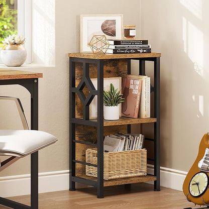 YITAHOME Small Bookshelf, 3 tier Farmhouse Bookshelf with Storage,Short Bookshelf for Small Spaces,Mini Shelf Stand,Open Bookcase for Bedroom Office Bathroom Living Room, Rustic Brown