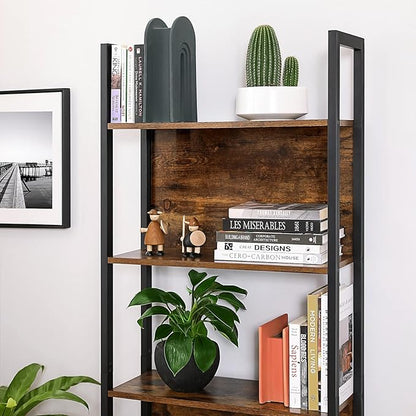 VASAGLE 5-Tier Bookshelf, Book Shelf, Industrial Bookcase, with Steel Frame, for Living Room, Home Office, Bedroom, 9.4 x 24.4 x 65 Inches, Rustic Brown and Black ULLS025B01