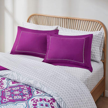 Degrees of Comfort Purple Comforter Set,Queen Boho Bedding Sets with Sheets,Bohemian Microfibe Bed in A Bag with Side Pockets, Matching Decorative Pillow, 8 Piece