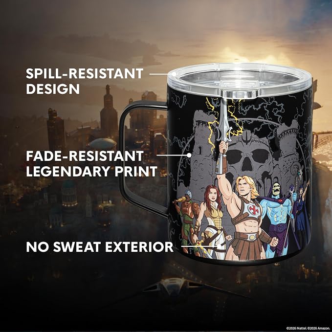 Dragon Glassware x Masters of the Universe Stainless Steel Camp Mug, 12 oz | Insulated Stainless Steel Mug for Coffee, Tea, Matcha, Hot Beverages; Official Masters of the Universe 2026 Movie Mug