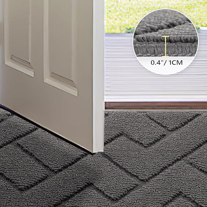 hicorfe Indoor Doormat,Front Back Door Mat Rubber Backing Non Slip Door Mats 47"x71" Absorbent Resist Dirt Entrance Doormat Inside Floor Mats for Entryway Washable Low-Profile (Grey)