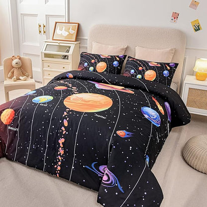Solar System Comforter Set Queen Outer Space Room Decor Bedding Set 3 Pieces 1 Planets Theme Comforter and 2 Pillow Shams for Boys Kids Ultra-Soft Microfiber All Seasons for Bedroom Sofa